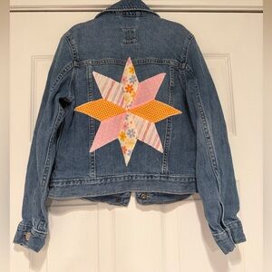 Gap girls upcycled Jean jacket patchwork quilting star size medium
